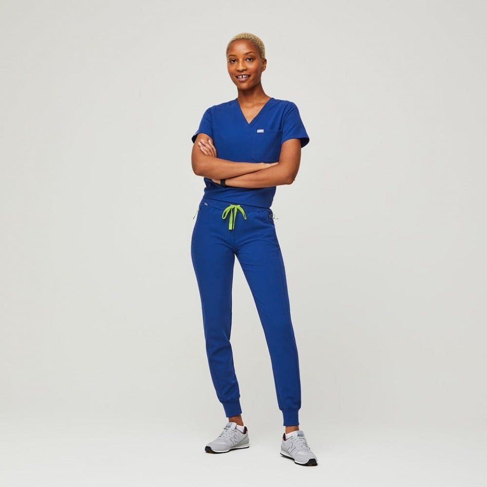FIGS Electric Blue Women’s Scrub Set - Zamora Joggers and Catarina Scrub Top